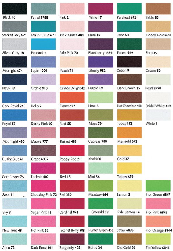 Satin Colour Chart